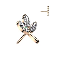 Implant Grade Titanium Rose Gold PVD White CZ Leaf Threadless Push In Labret