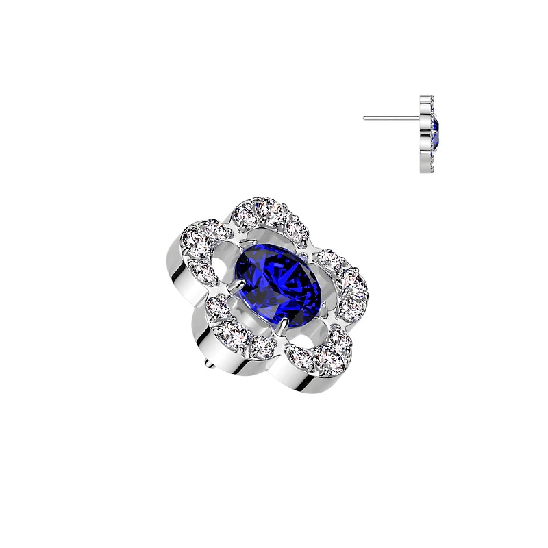 Implant Grade Titanium Threadless Large White & CZ Petal Flower In Labret With Flat Back