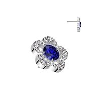 Implant Grade Titanium Threadless Large White & CZ Petal Flower In Labret With Flat Back