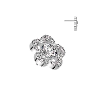 Implant Grade Titanium Threadless Large White CZ Petal Flower In Labret With Flat Back