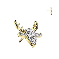 Implant Grade Titanium Threadless Gold PVD White CZ Deer Push In Labret With Flat Back