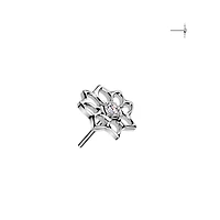 Implant Grade Titanium White CZ Lotus Flower Push In Threadless Labret With Flat Back