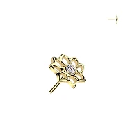 Implant Grade Titanium Gold PVD White CZ Lotus Flower Push In Threadless Labret With Flat Back