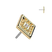 Implant Grade Titanium Gold PVD White CZ Evil Eye Diamond Shaped Threadless Labret With Flat Back