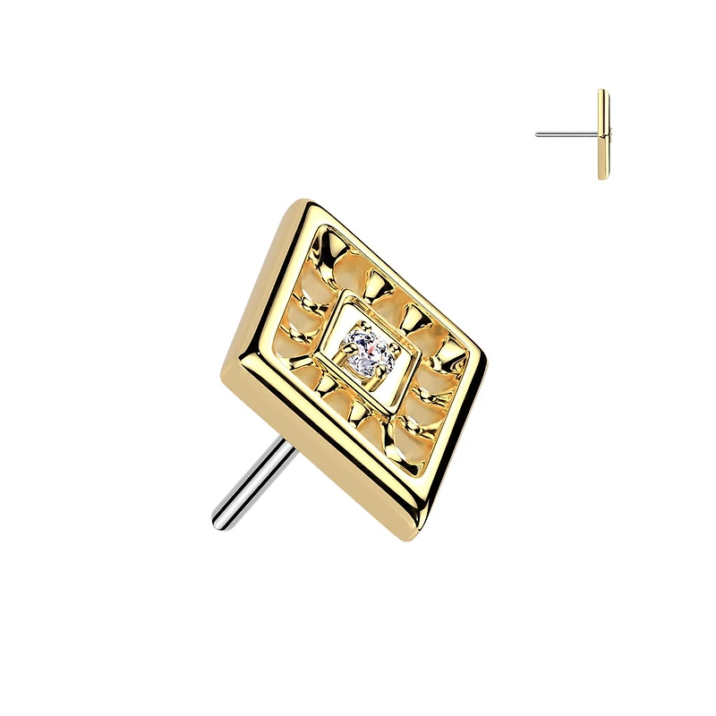 Implant Grade Titanium Gold PVD White CZ Evil Eye Diamond Shaped Threadless Labret With Flat Back