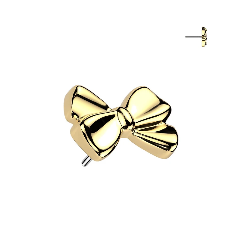 Implant Grade Titanium Threadless Gold PVD Bow Push In Labret With Flat Back