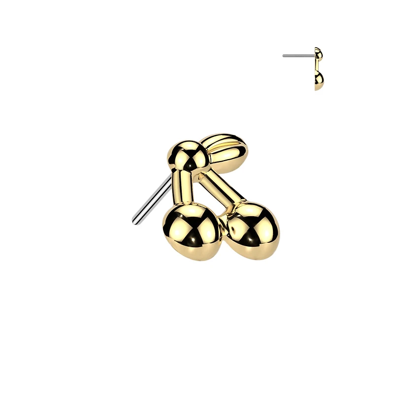 Implant Grade Titanium Threadless Gold PVD Cherry Push In Labret With Flat Back