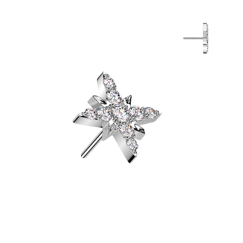 Implant Grade Titanium White CZ Large Starburst Push In Threadless Labret With Flat Back