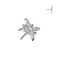 Implant Grade Titanium White CZ Large Starburst Push In Threadless Labret With Flat Back