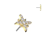Implant Grade Titanium Gold PVD White CZ Large Starburst Push In Threadless Labret With Flat Back