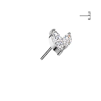 Implant Grade Titanium White CZ Leaf Marquise Gem Push In Threadless Labret With Flat Back