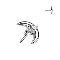 Implant Grade Titanium White CZ Marquise With Crescent Moon Threadless Labret With Flat Back