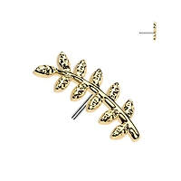 Implant Grade Titanium Gold PVD Curved Textured Leaf Push In Threadless Labret With Flat Back