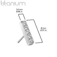 Implant Grade Titanium Threadless Push In Labret White Studded CZ Rectangle Bar