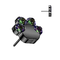 Titanium Black PVD Paw Print Vitrail Medium CZ Threadless Push In Labret