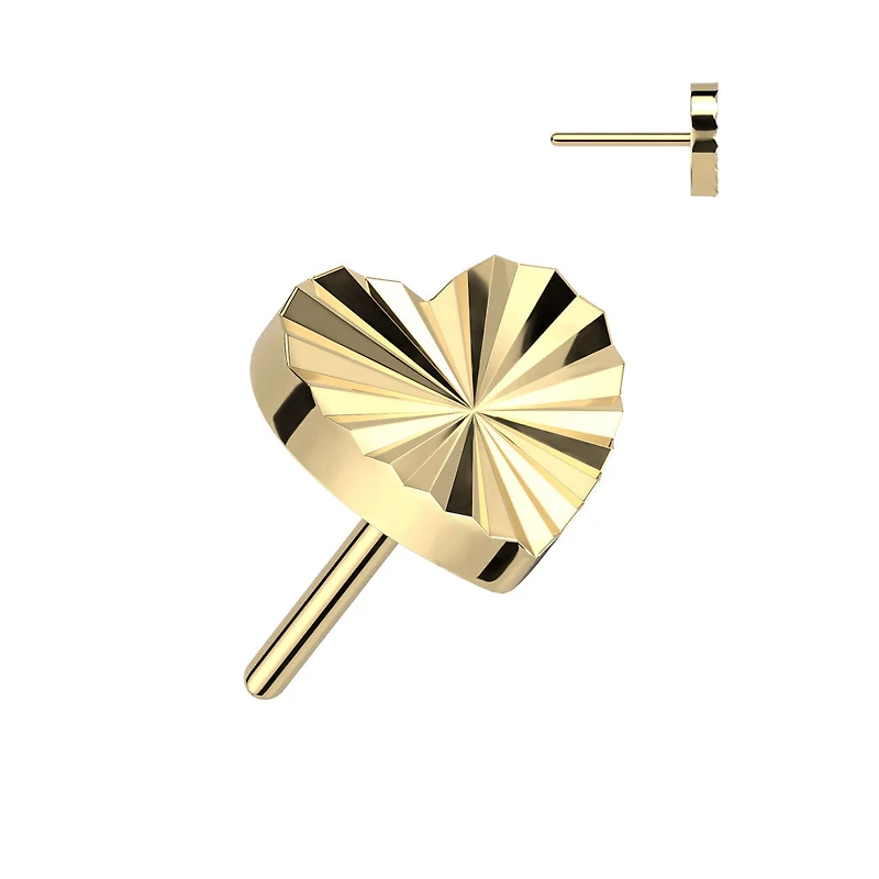 Implant Grade Titanium Gold PVD Ridged Heart Threadless Push In Labret