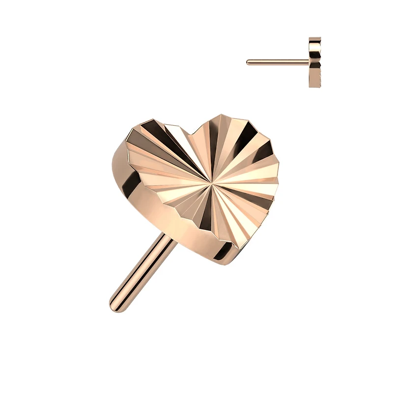 Implant Grade Titanium Rose Gold PVD Ridged Heart Threadless Push In Labret