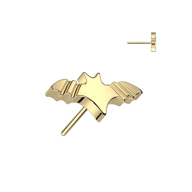 Implant Grade Titanium Gold PVD Winged Flying Bat Push In Threadless Labret With Flat Back