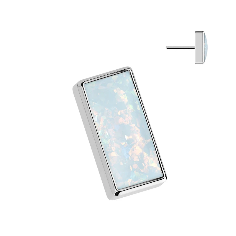 Implant Grade Titanium White Opal Rectangle Threadless Push In Labret
