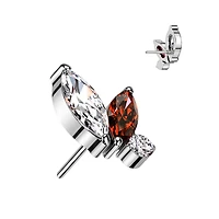 Implant Grade Titanium Marquise Cluster Red & White CZ Threadless Push In Labret
