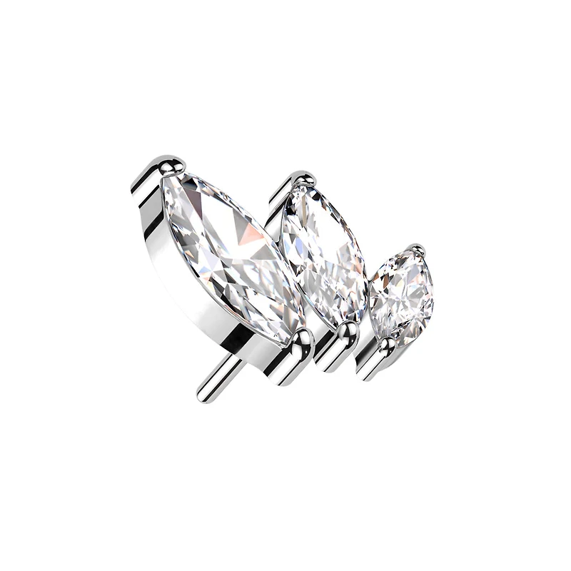 Implant Grade Titanium Triple Marquise CZ Curved Threadless Push In Labret