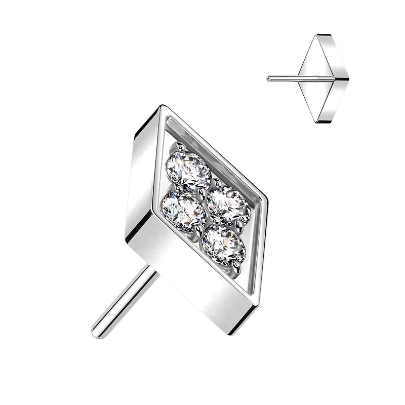 Implant Grade Titanium White CZ Pave Diamond Shaped Threadless Push In Labret