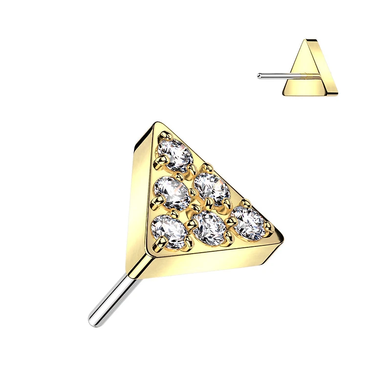 Implant Grade Titanium Gold PVD White CZ Pave Triangle Threadless Push In Labret