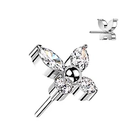 Implant Grade Titanium Dainty White CZ Butterfly Threadless Push In Labret