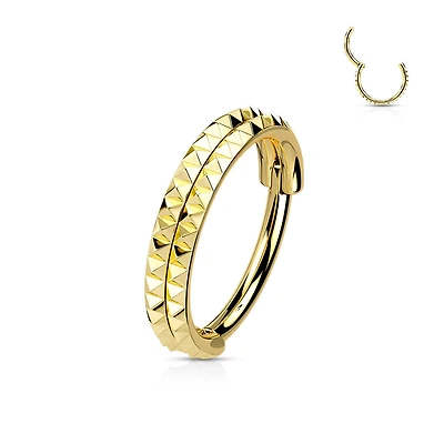 316L Surgical Steel Gold PVD Pyramid Cut Hinged Clicker Hoop
