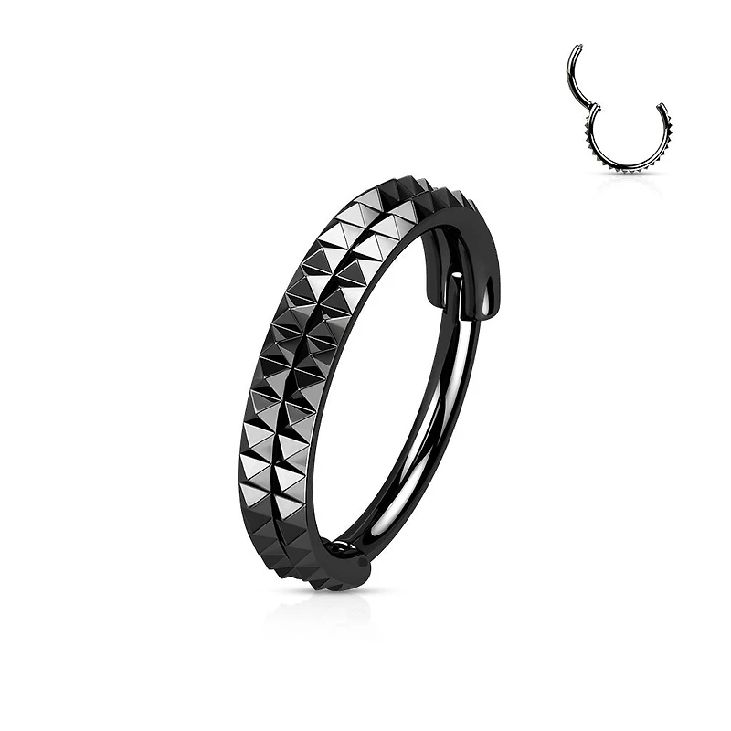 316L Surgical Steel Black PVD Pyramid Cut Hinged Clicker Hoop
