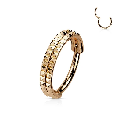 316L Surgical Steel Rose Gold PVD Pyramid Cut Hinged Clicker Hoop