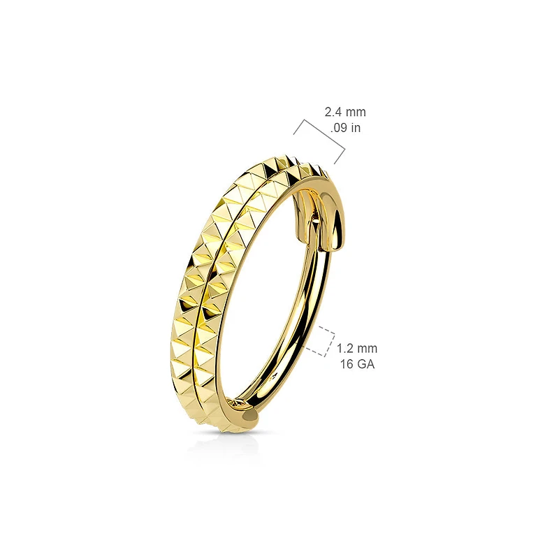 316L Surgical Steel Gold PVD Pyramid Cut Hinged Clicker Hoop