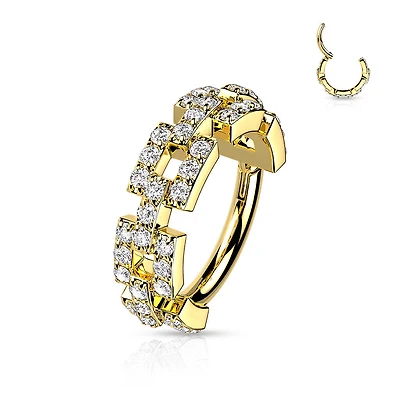 316L Surgical Steel Gold PVD White CZ Chain Link Hinged Clicker Cartilage Hoop