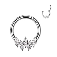 316L Surgical Steel 5 Gem Marquise White CZ Septum Daith Hinged Clicker Hoop