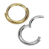 316L Surgical Steel Gold PVD Dainty Beaded Hinged Clicker Hoop