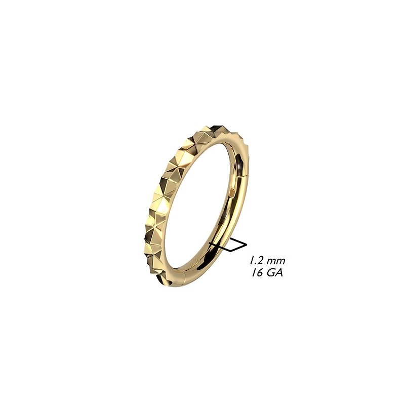 316L Surgical Steel Gold PVD Textured Pattern Hinged Clicker Hoop