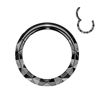 316L Surgical Steel Black PVD Textured Pattern Septum Daith Hinged Clicker Hoop