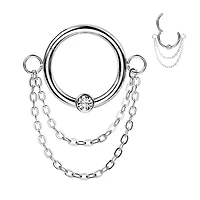 316L Surgical Steel White CZ Double Chain Hinged Clicker Hoop