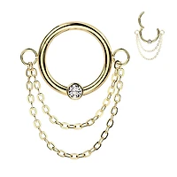 316L Surgical Steel Gold PVD White CZ Double Chain Hinged Clicker Hoop