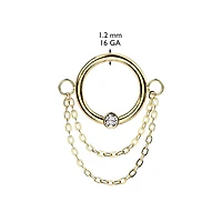 316L Surgical Steel Gold PVD White CZ Double Chain Hinged Clicker Hoop