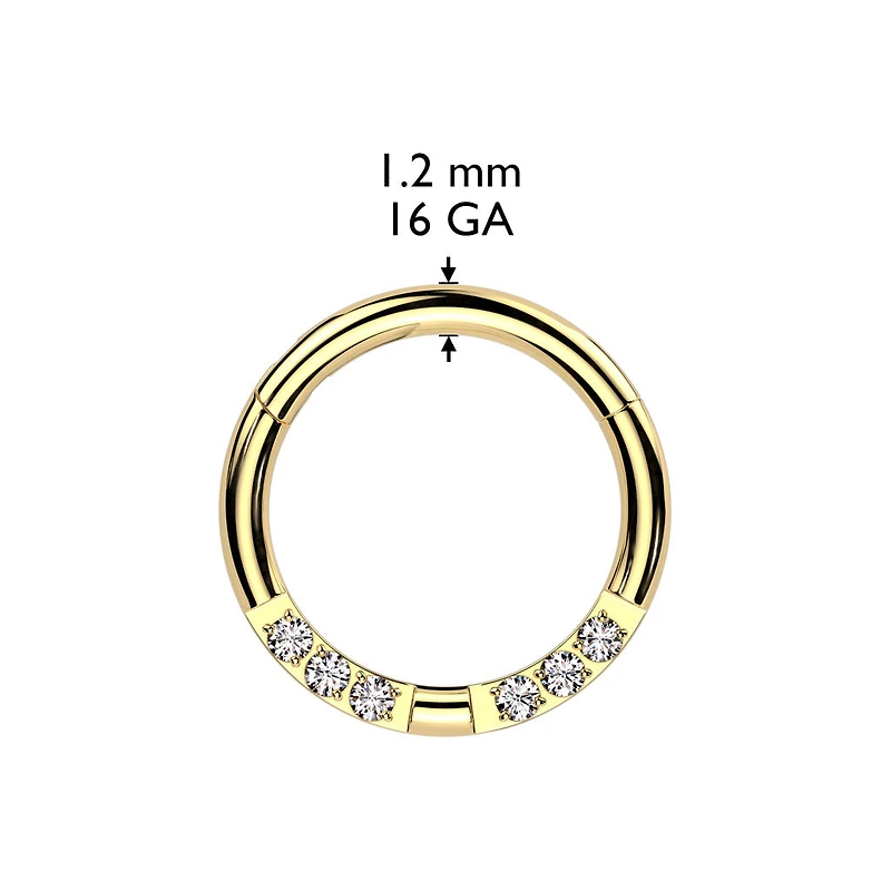 316L Surgical Steel White CZ 6 Gem Pave Hinged Clicker Hoop