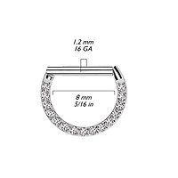 316L Surgical Steel White CZ Pave D Shaped Hinged Septum Clicker