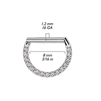 316L Surgical Steel Gold PVD White CZ Pave D Shaped Hinged Septum Clicker