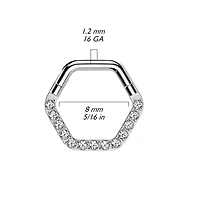 316L Surgical Steel White CZ Pave Hexagon Helix Hinged Clicker Hoop