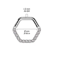 316L Surgical Steel Gold PVD White CZ Pave Hexagon Helix Hinged Clicker Hoop