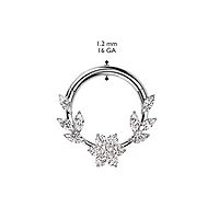 316L Surgical Steel Gold PVD White CZ Dainty Vine Flower Hinged Clicker Hoop