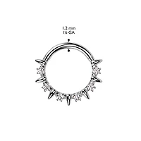 316L Surgical Steel Gold PVD White CZ Clawed Gem With Spike Hinged Clicker Hoop