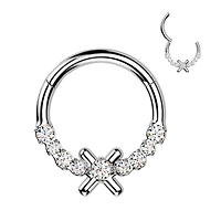316L Surgical Steel White CZ Dainty X Hinged Clicker Hoop