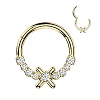 316L Surgical Steel Gold PVD White CZ Dainty X Hinged Clicker Hoop