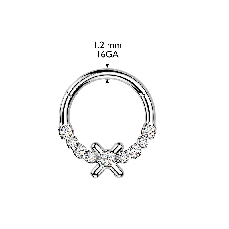 316L Surgical Steel Gold PVD White CZ Dainty X Hinged Clicker Hoop